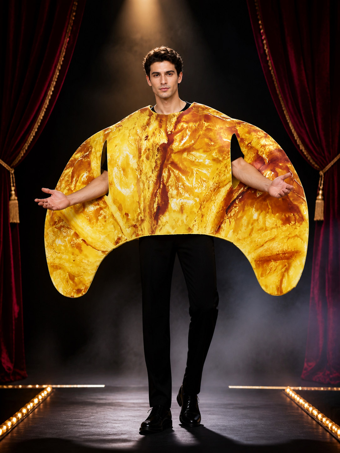 Adult Croissant Jumpsuit Costume, Funny Food Character Outfit for Halloween Costumes detail 3