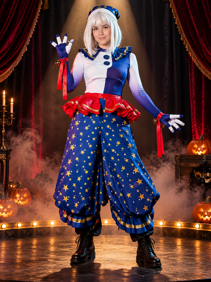Carnival Clown Costume with Gold Stars and Bells