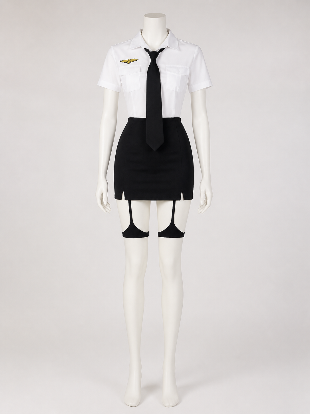 Women's Police Officer Costume Set With White Shirt, Black Skirt, Hat, Gloves Costume Headwear detail 3