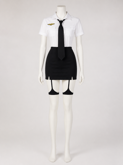 Women's Police Officer Costume Set With White Shirt, Black Skirt, Hat, Gloves Costume Headwear detail 3