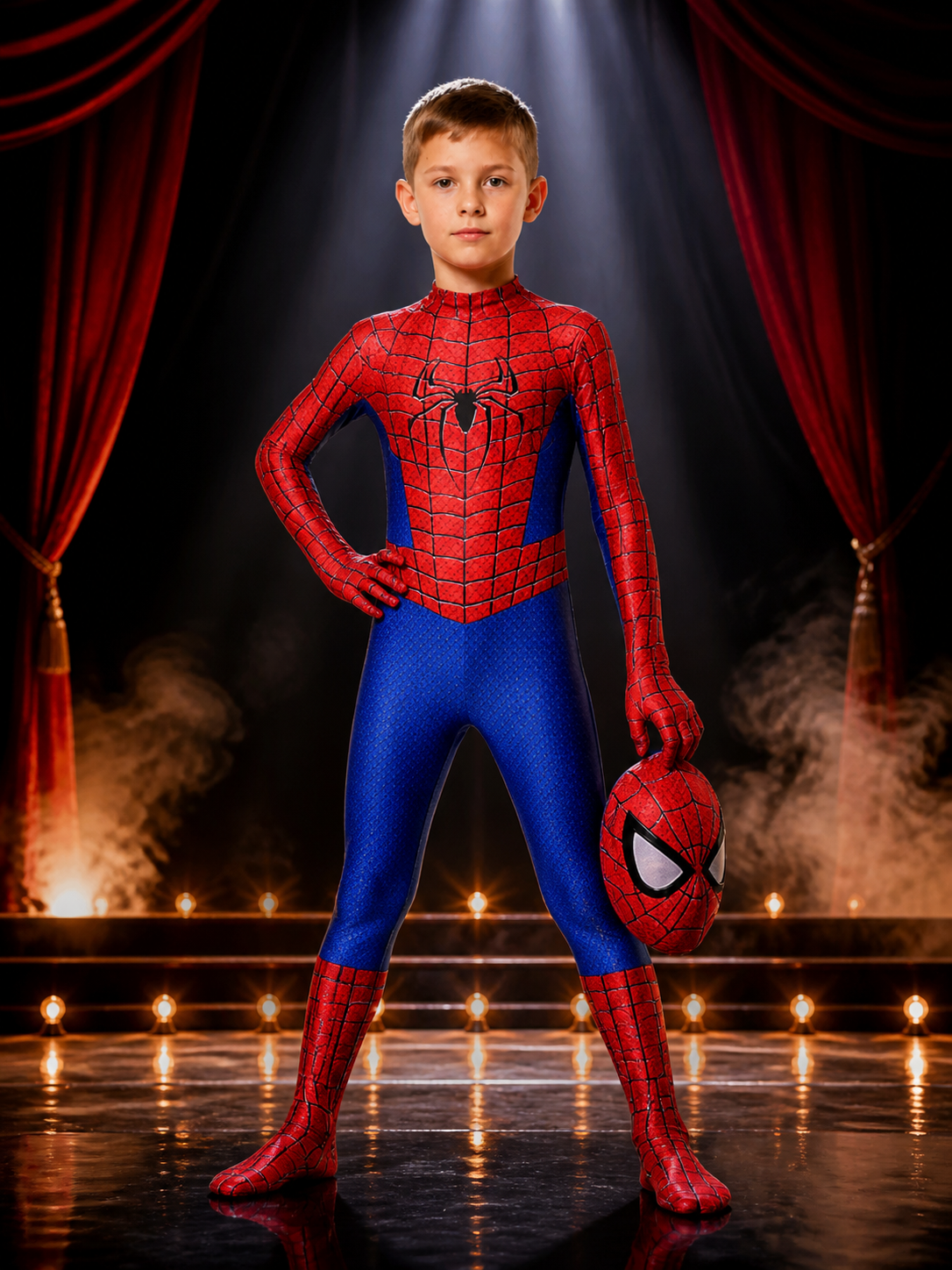 Kids Red And Blue Spider-Themed Full-Body Bodysuit Costume With Mask Costume Masks detail 3