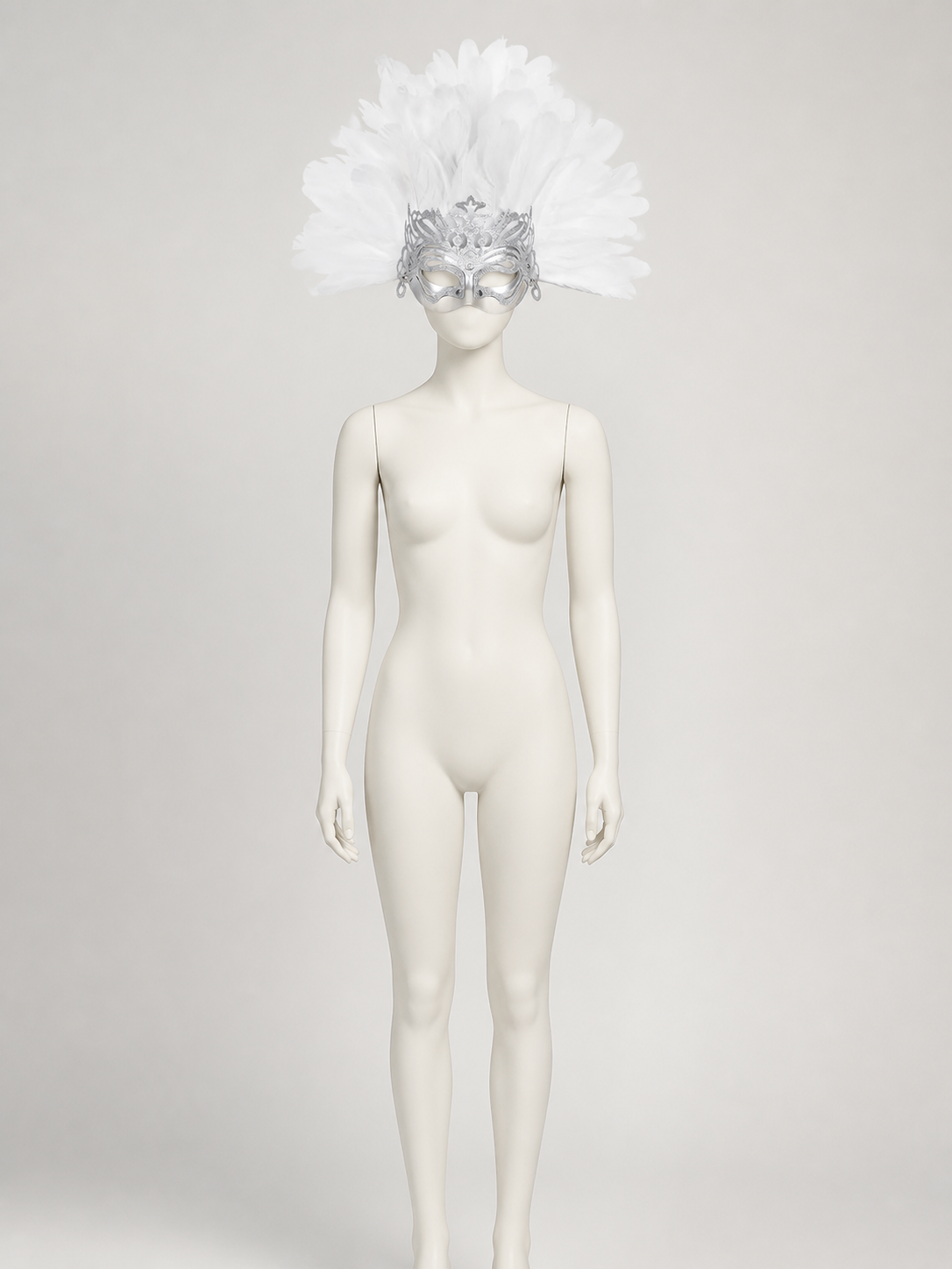 1pc White Feather Mask with Silver Lace Hollow Out, Crown Headdress for Vintage Costume Masks detail 2