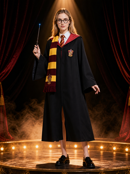 Gryffindor-Themed Wizard Robe Costume Set with Scarf, Tie, Glasses and Wand Costume Accessories detail 3
