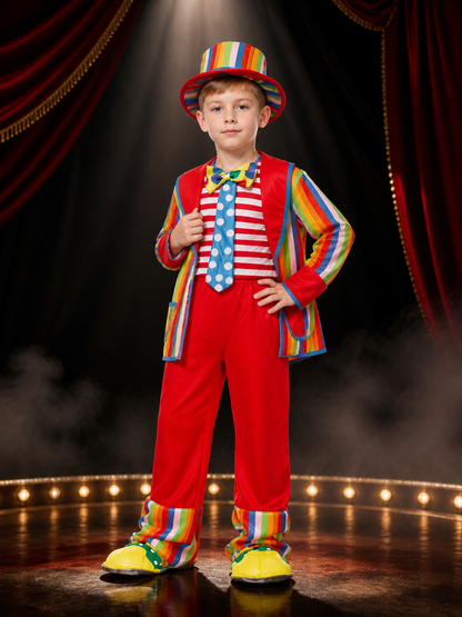Kids' Multicolor Clown Circus Costume Set with Hat, Long-Sleeve Outfit Costume Headwear detail 3