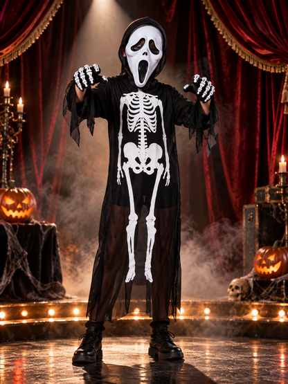 Kids' Skeleton Carnival Costume with Mask and Gloves