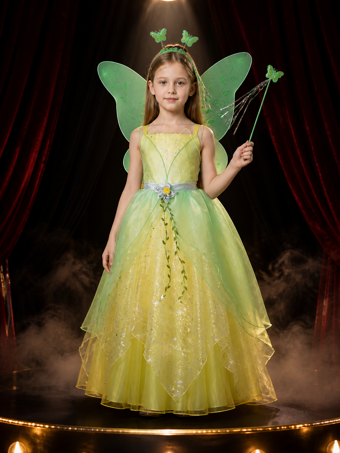 Girls Fairy Princess Costume Set with Wings, Wand, and Headpiece Costume Headwear detail 3