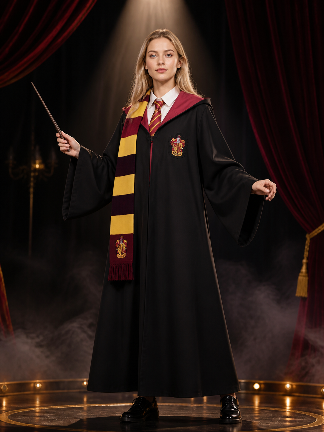 Gryffindor Wizard Robe Costume Set, Hooded Cloak With Tie And Scarf Costume Capes detail 3