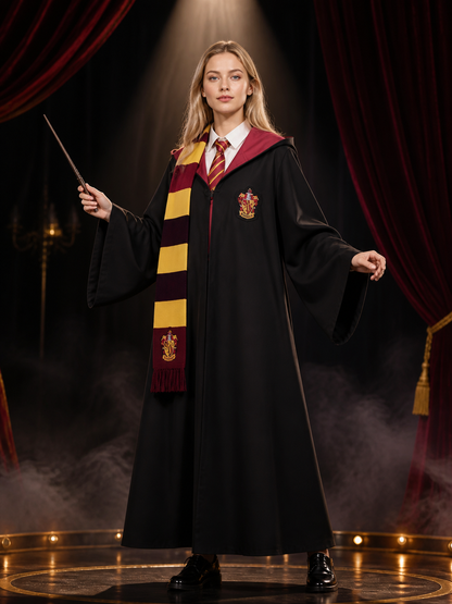 Gryffindor Wizard Robe Costume Set, Hooded Cloak With Tie And Scarf Costume Capes detail 3