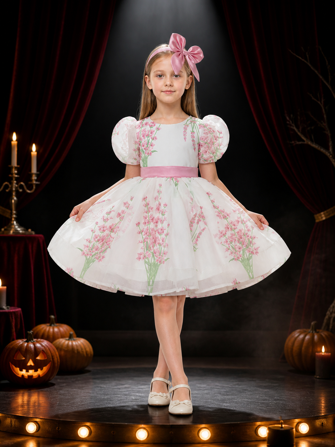 Baby Girls' Floral Princess Dress, Puff Sleeves and Full Skirt Costume Dresses detail 3