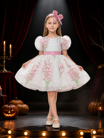 Baby Girls' Floral Princess Dress, Puff Sleeves and Full Skirt Costume Dresses detail 3