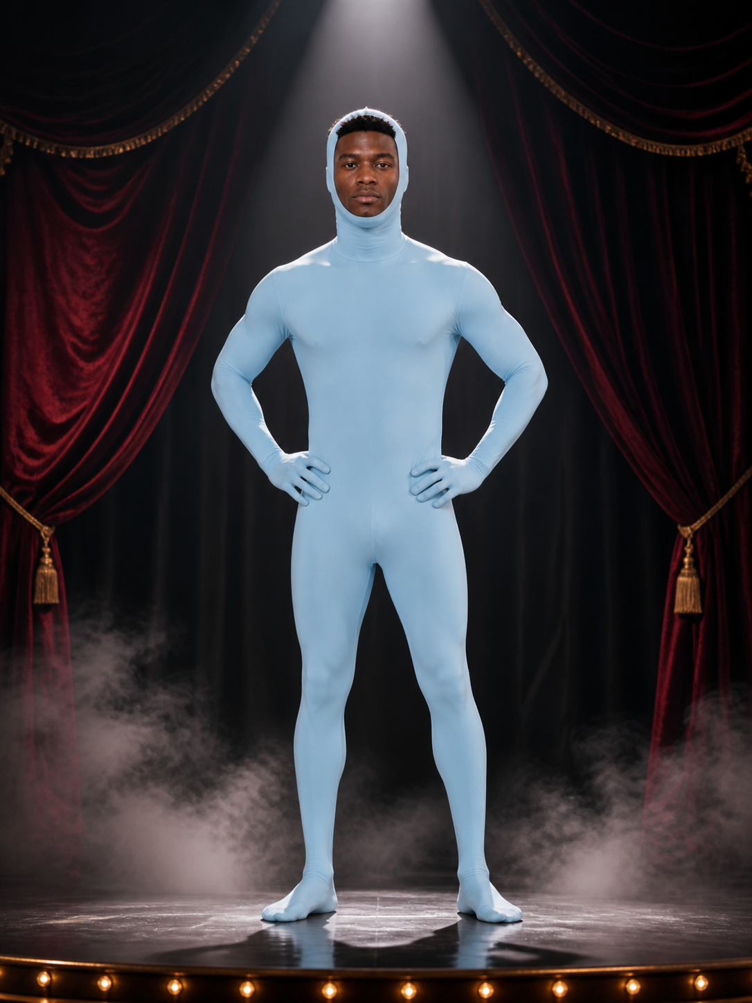Kids Light Blue Hooded Zentai Jumpsuit Costume, Full-Body Halloween Cosplay Suit Costumes detail 3
