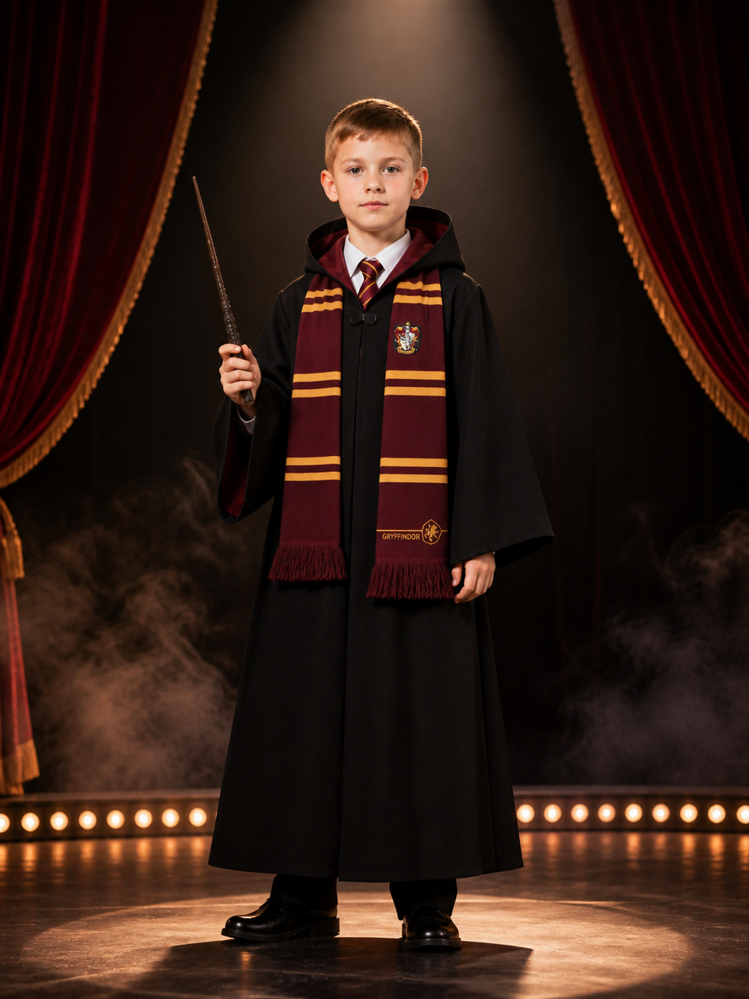Black Wizard Robe Costume Set With Hooded Cloak, Tie And Tassel Scarf Costume Capes detail 3