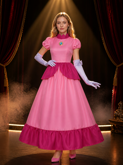 Princess Pink Costume Dress with Gloves and Brooch on-model stage scene view