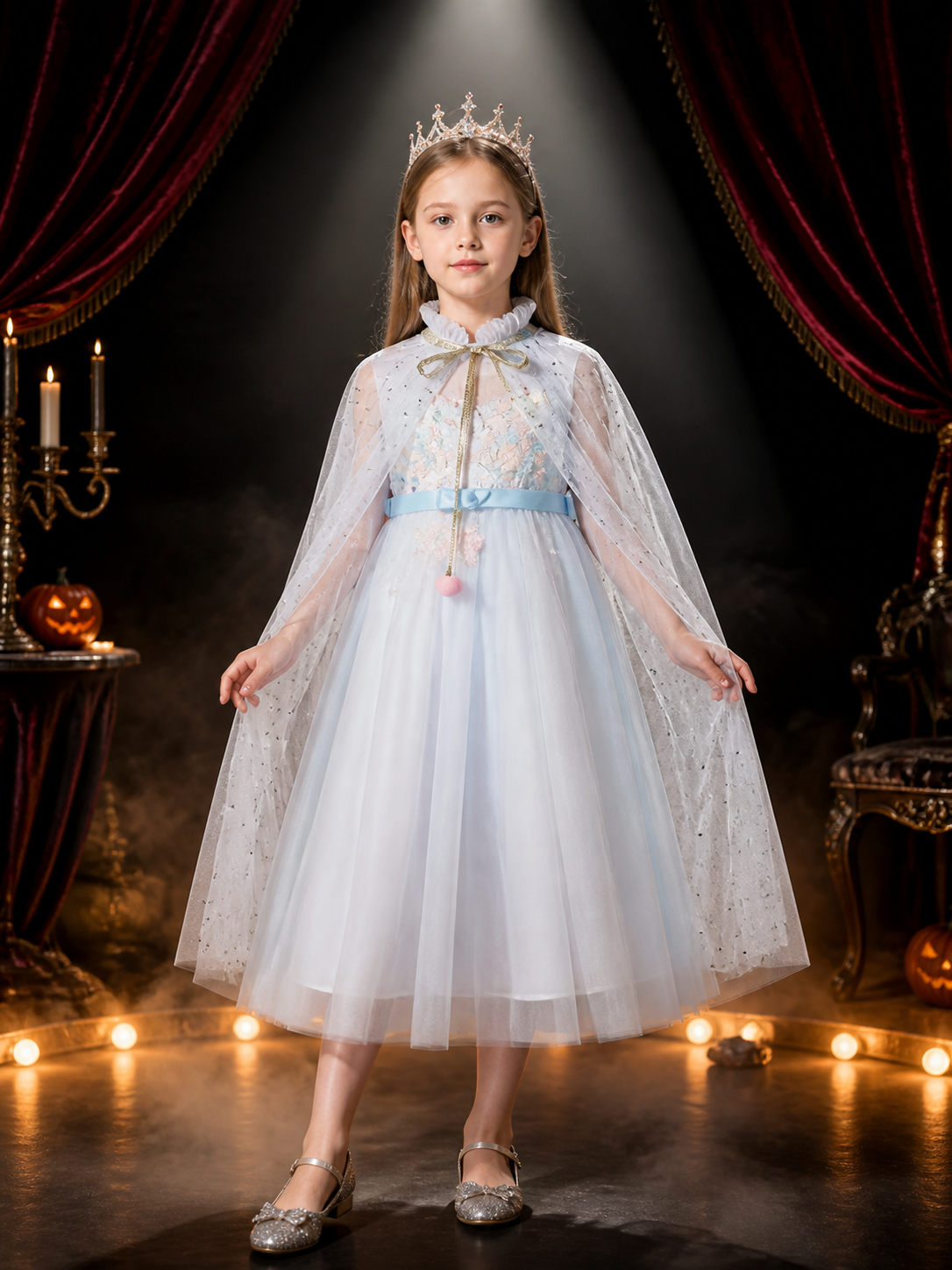 Girls Fairy Tale Princess Costume Dress with Tulle Overlay and Shimmer Dots Costume Dresses detail 3