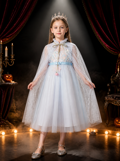 Girls Fairy Tale Princess Costume Dress with Tulle Overlay and Shimmer Dots Costume Dresses detail 3