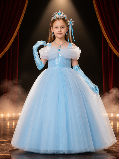 Girls' Cinderella Princess Costume Dress Set with Crown, Jewelry and Gloves Costume Dresses detail 3