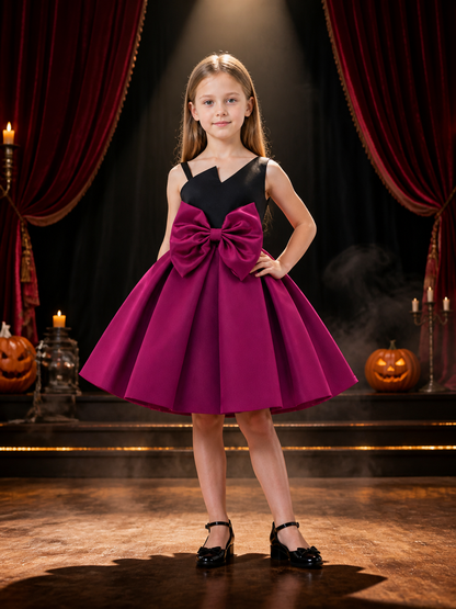 Girls' Princess Dress, Sleeveless Colorblock Formal Gown With Oversized Bow Costume Dresses detail 3