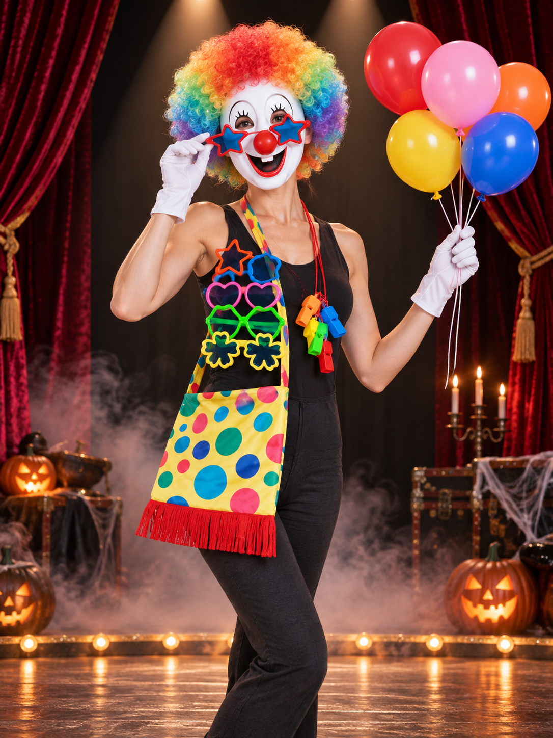 Clown Accessory Set: Wig, Mask, Nose, Gloves