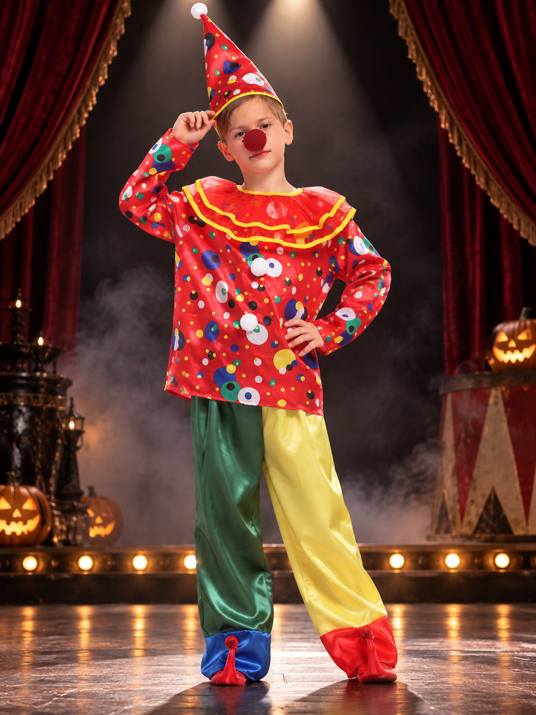 Kids' Clown Costume with Polka Dots and Hat