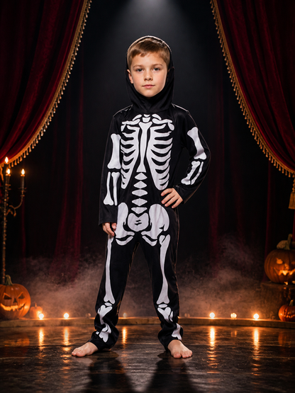 Unisex Skeleton Hooded Jumpsuit Costume with White Bone Print Costumes detail 3