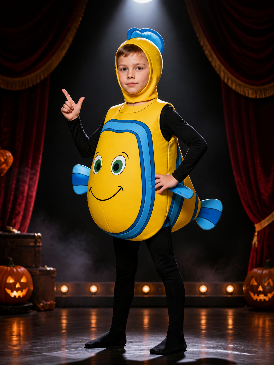 Kids Nemo Clownfish Costume Jumpsuit, Hooded Fish Design Halloween Outfit Costumes detail 3