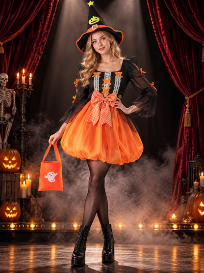Kids' Carnival Costume with Pumpkin Skirt and Light-Up Detail