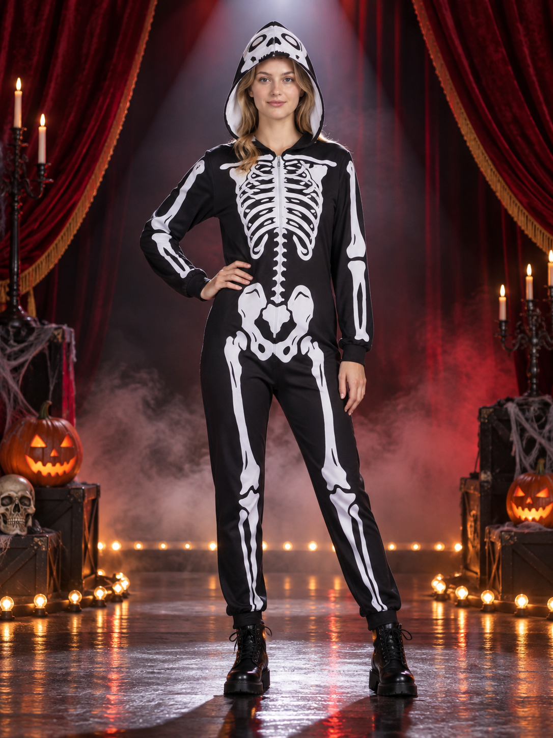 Black and White Skeleton Costume with Hood