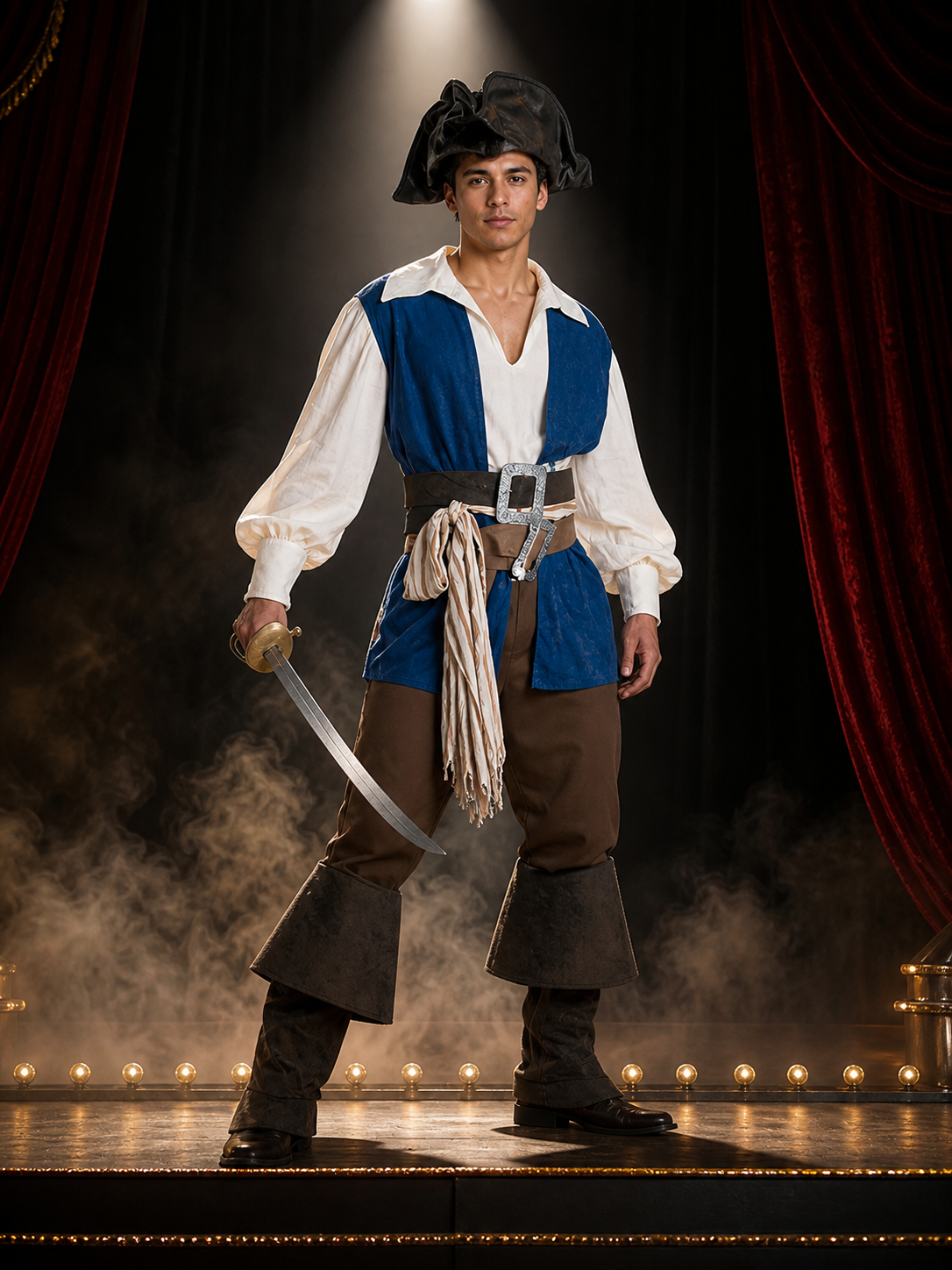 Pirate Costume with Tricorn Hat for Cosplay and Halloween Costume Headwear detail 3