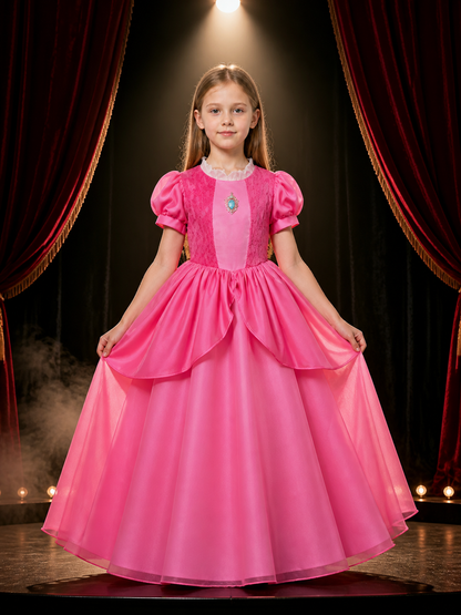 Girls Pink Princess Costume Dress With Lace Collar And Layered Skirt Costume Dresses detail 3