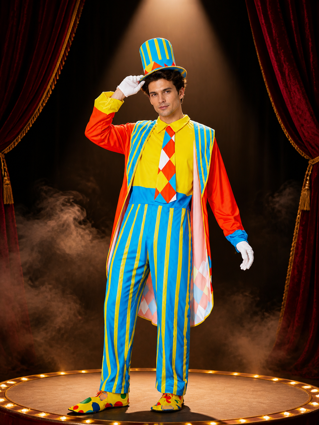 Unisex Adult Clown Jumpsuit Costume with Hat and Robe, Circus Halloween Outfit Costume Headwear detail 3