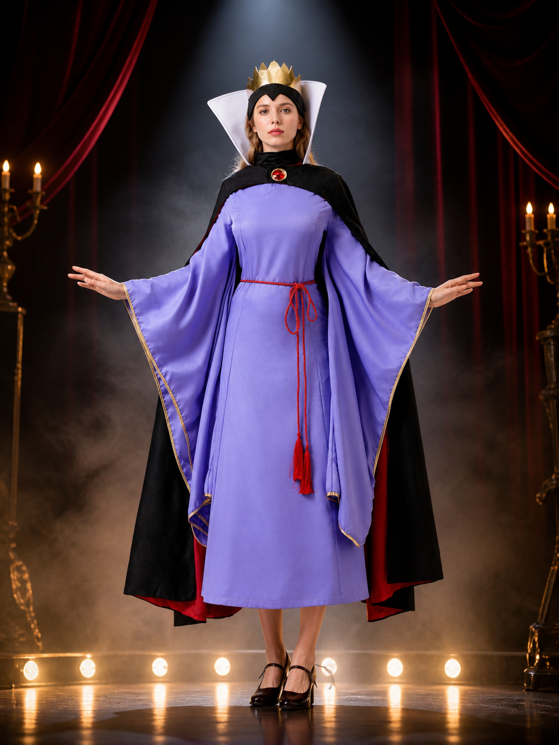 Snow Queen Masquerade Costume Set with Cape, Crown and Purple Robe Costume Capes detail 3