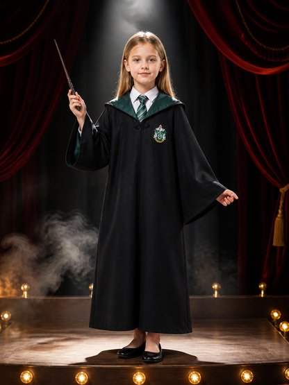 Unisex Wizard Robe Costume Set with Tie, Green White Striped Halloween Outfit