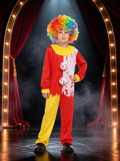 Kids' Clown Costume Jumpsuit Set with Rainbow Afro Wig, Colorful Halloween Costume Wigs detail 3