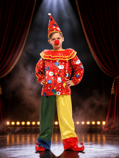 Kids' Colorful Clown Circus Costume Set with Hat and Nose, Halloween Cosplay Costume Headwear detail 3