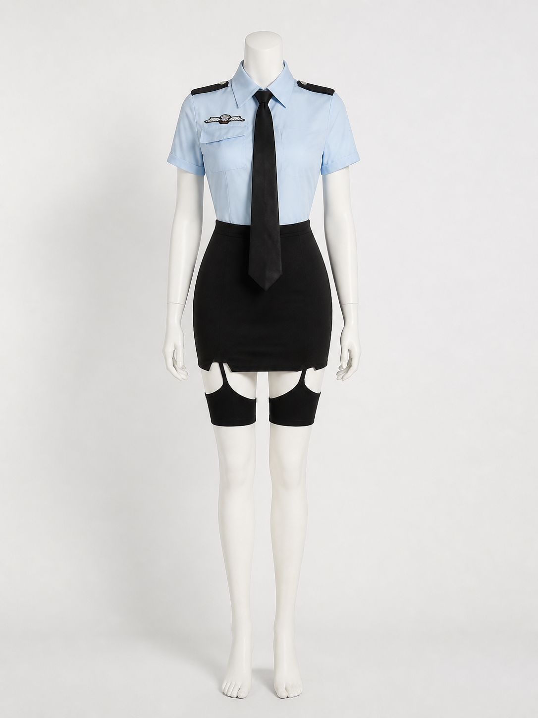 Women's Police Officer Costume Set, Short Sleeve Shirt with Skirt & Tie Costumes detail 3
