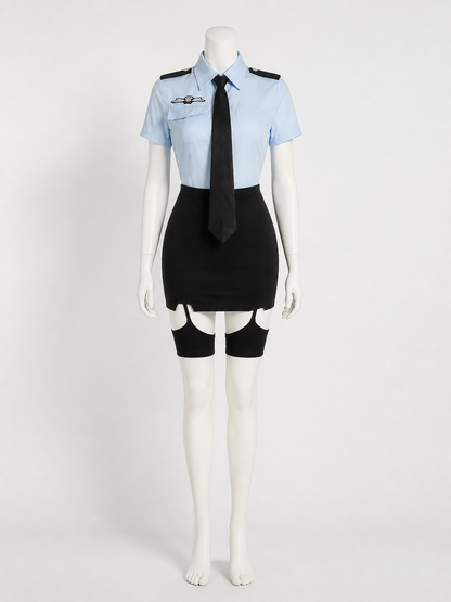 Women's Police Officer Costume Set, Short Sleeve Shirt with Skirt & Tie Costumes detail 3
