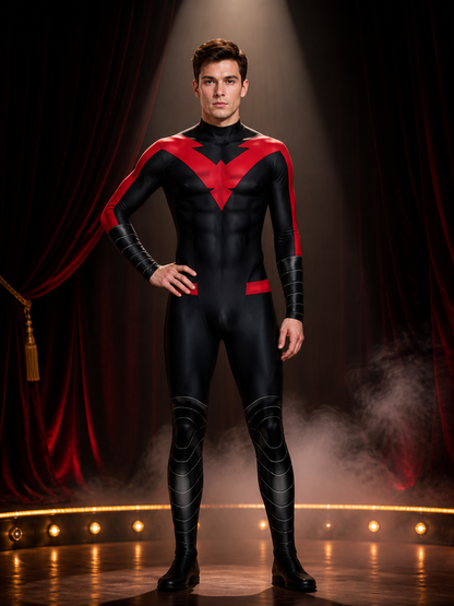 Men's Nightwing Cosplay Red and Black Muscle Print Bodysuit Costume Costumes detail 3