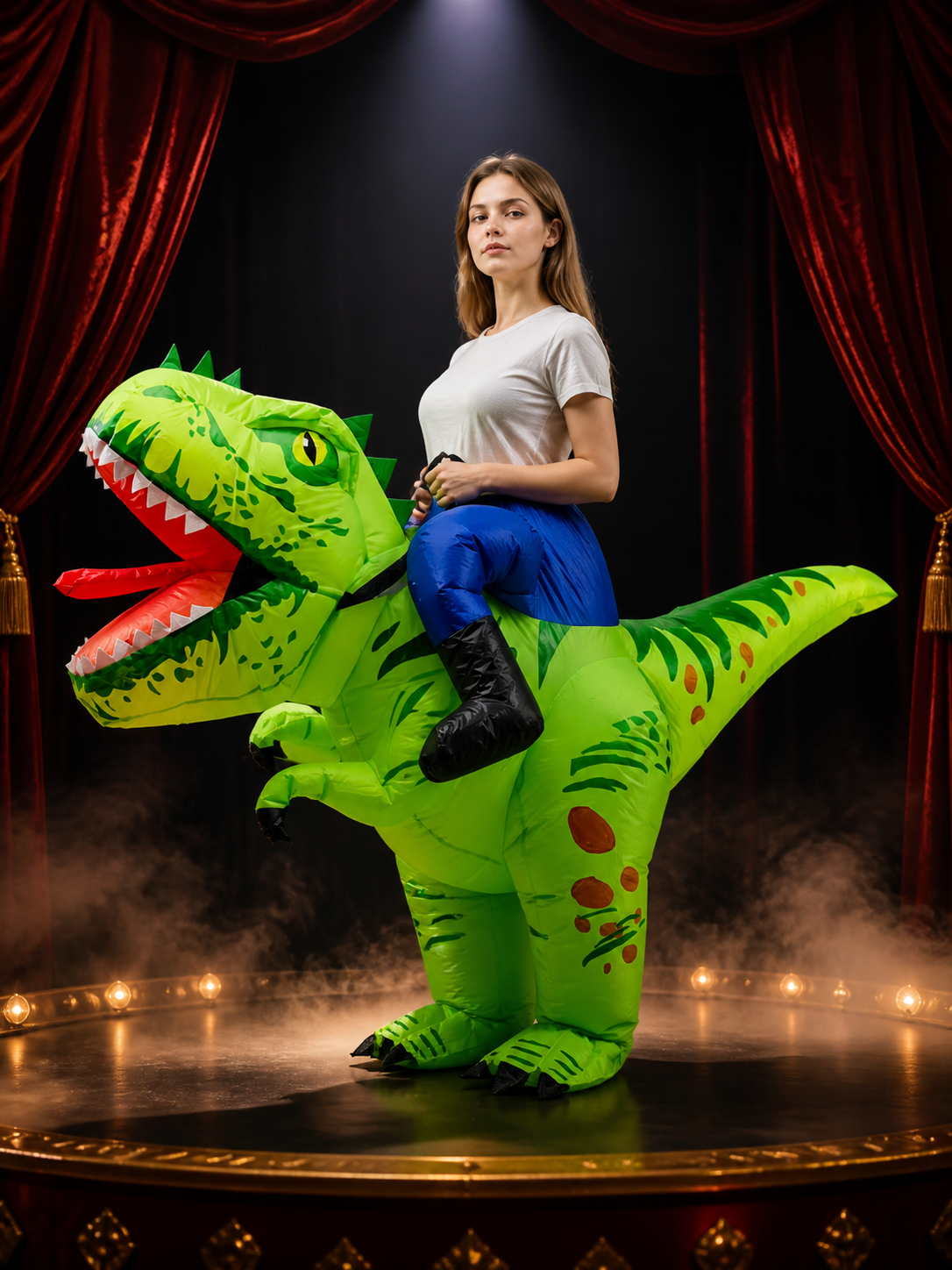 Adult Inflatable Dinosaur Costume, Green Full-Body Outfit With Spikes And Long Costumes detail 3