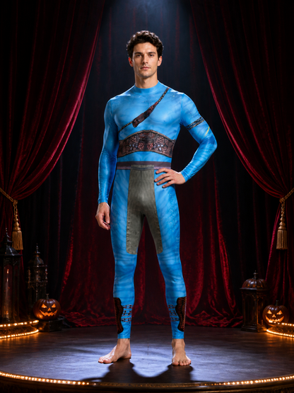 Men's Blue Alien Cosplay Bodysuit, Printed Full-Body Jumpsuit Halloween Costume Costumes detail 3