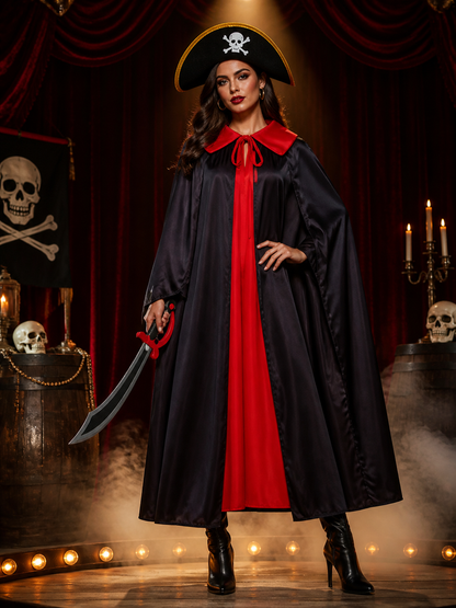 Kids Pirate Costume Set, Skull Print Cape, Hat, Eye Patch, and Toy Sword for Costume Capes detail 3