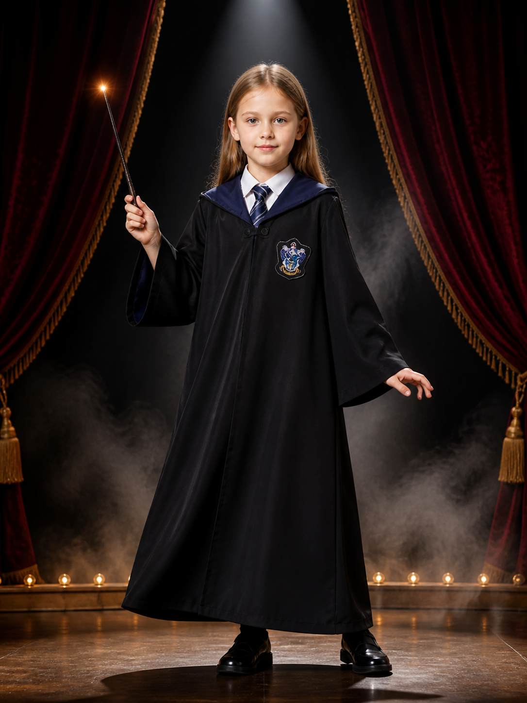 Ravenclaw Wizard Robe Costume Set with Hood, Tie and Crest Costumes detail 3