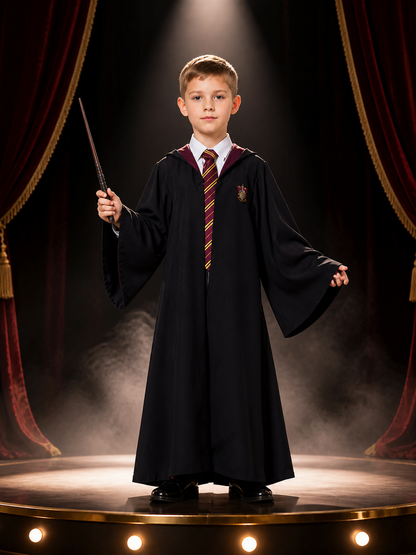 Wizard Robe Costume Set with Magic Wand, Black Academic-Style Cloak Costume Capes detail 3