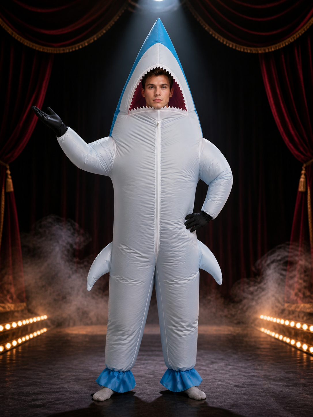 Shark Costume Jumpsuit with Fins and Teeth, Halloween Outfit for Adults Costumes detail 3