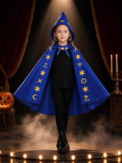 Kids Wizard Cape and Pointed Hat Costume Set, Blue with Gold Star Patterns Costume Capes detail 3