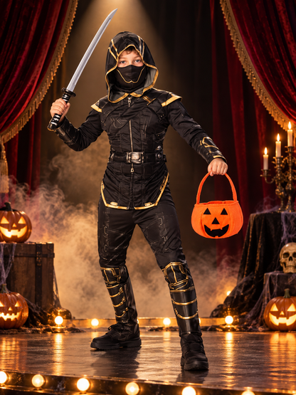 Kids' Ninja Carnival Costume Black with Mask and Sword