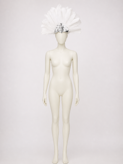 White Feather Carnival Headband with Silver Sequins product view 21