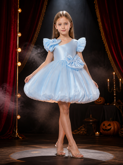Toddler Girls' Sky Blue Princess Dress with Puff Sleeves and Bow Costume Dresses detail 3