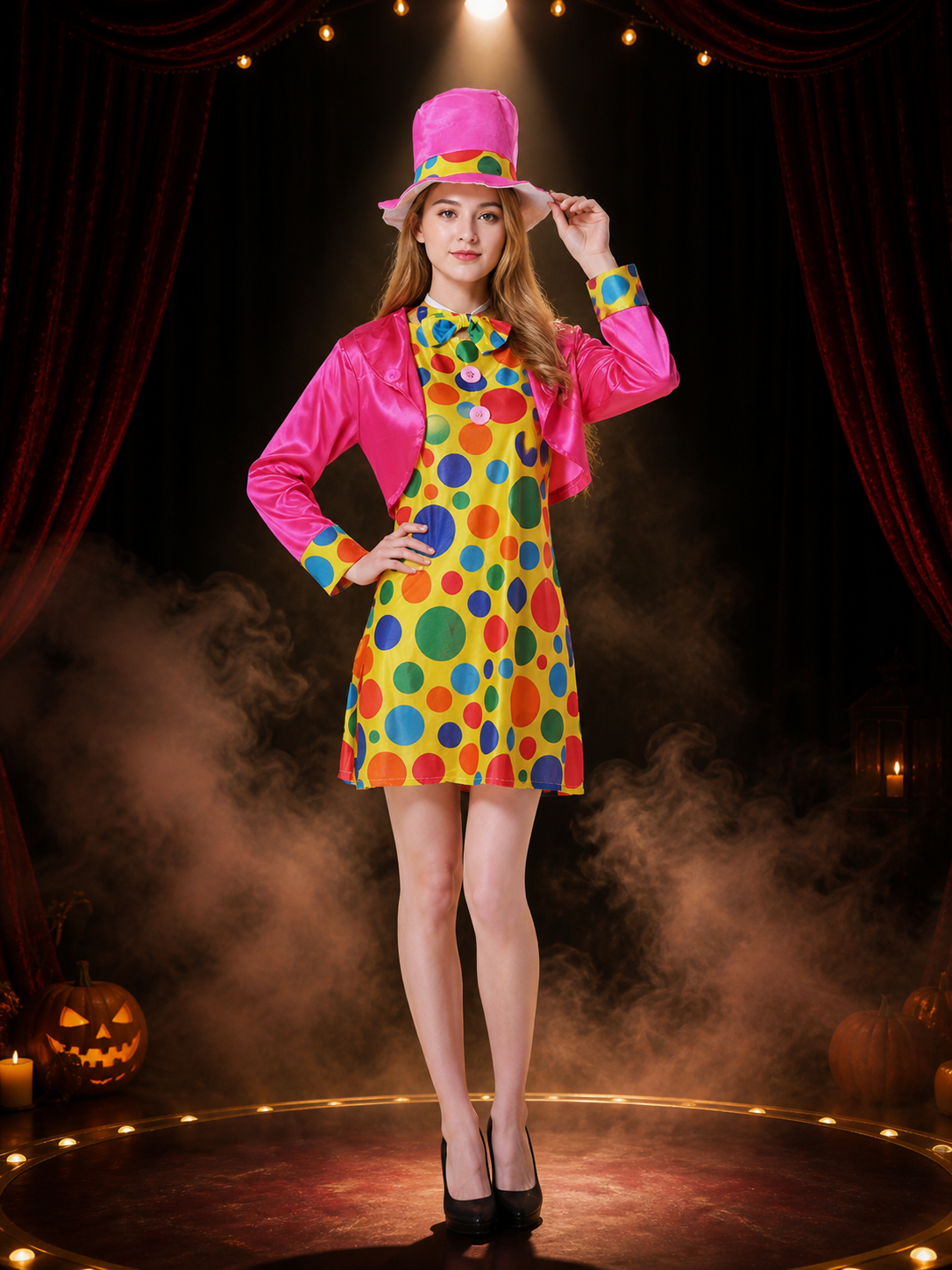 Clown Carnival Costume Dress Jumpsuit with Hat Costume Dresses detail 3