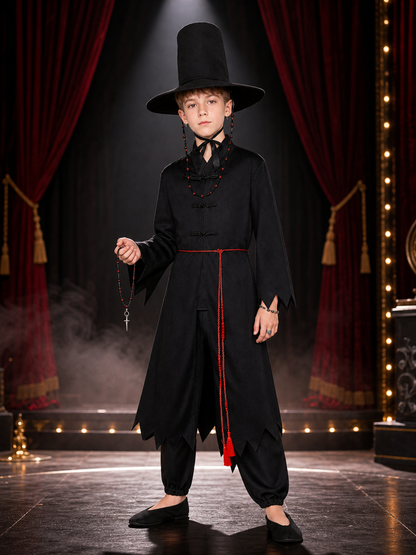 Black Magic Fantasy Role-Play Costume Set with Pointed Hat and Accessories Costume Headwear detail 3