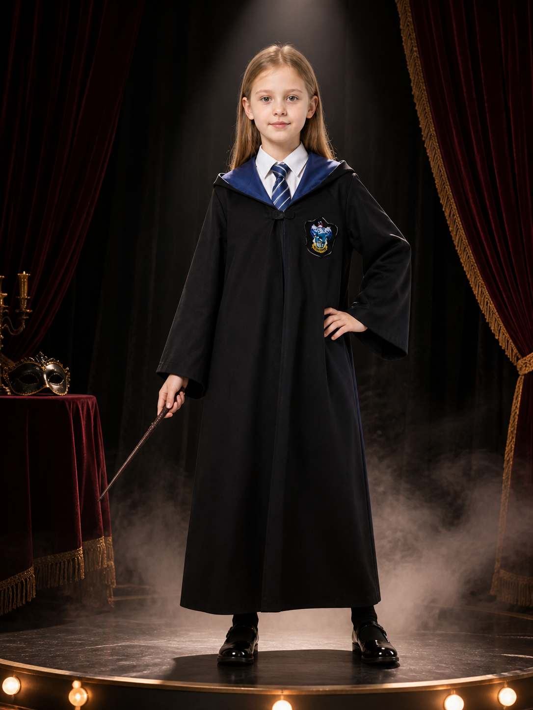Hooded Wizard Robe Costume Set With Tie and Scarf, Black Cloak Costume Capes detail 3